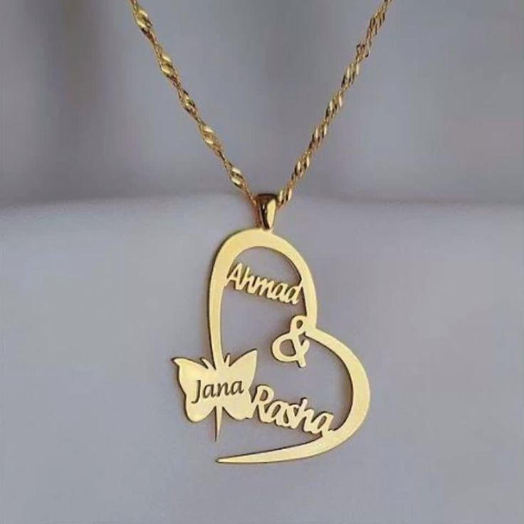Custom Name Necklace | Heart & Butterfly Pendant | Personalized Double Name Necklace | Emotional Gift | Anniversary, Birthday, Couple Gift