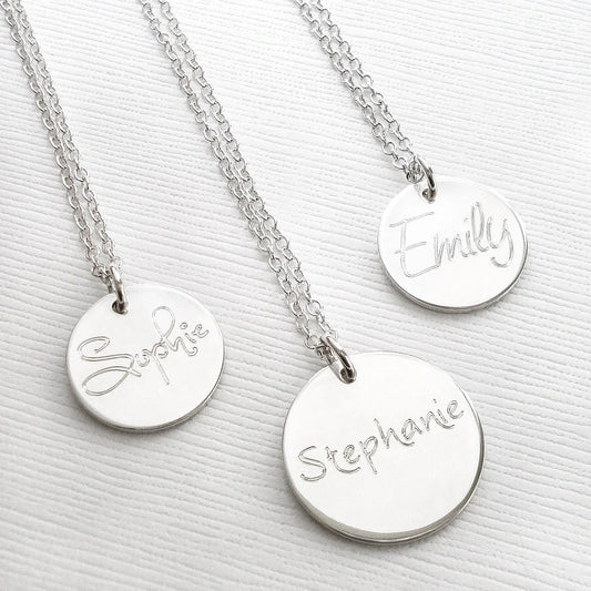 Personalized Round Disc Necklace with Engraving