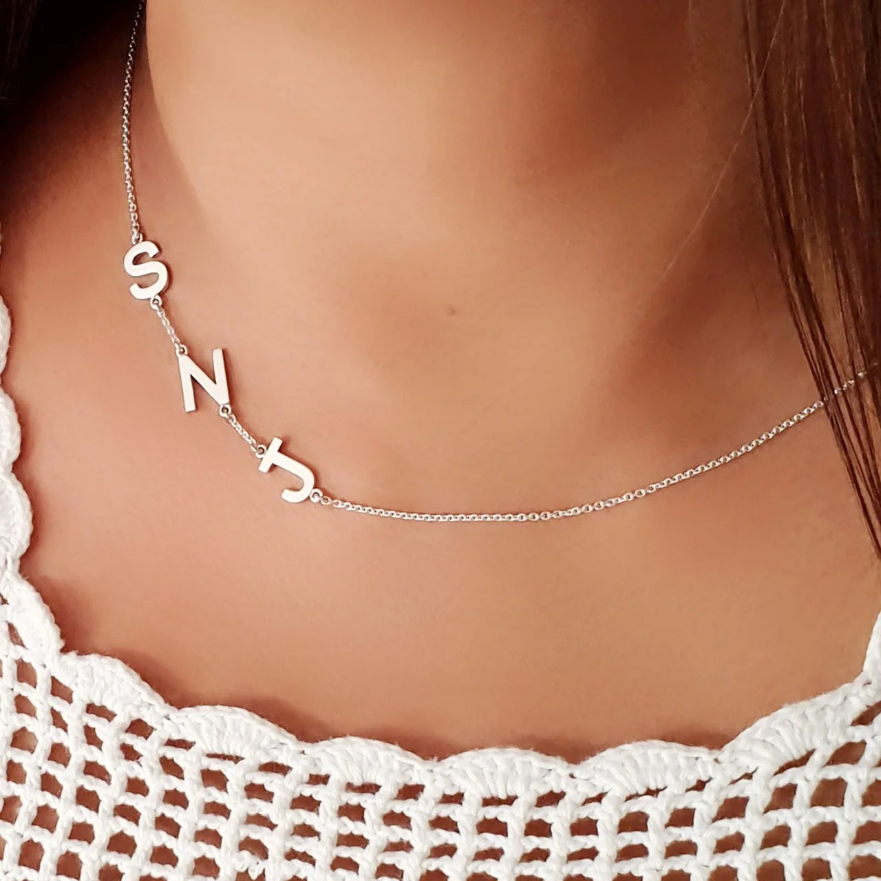 Personalized Sideway Necklace with 3 Initials