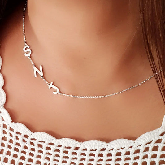 Personalized Sideway Necklace with 3 Initials