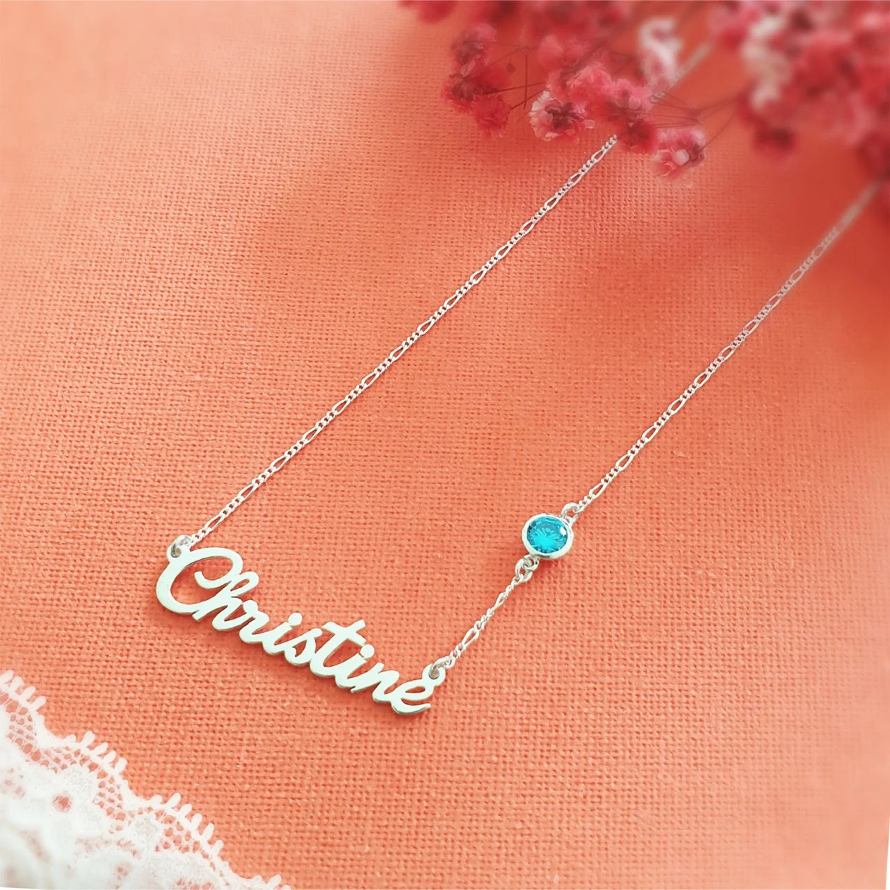 Customised Name Necklace with Color Stone