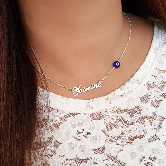 Customized Name Necklace with Blue Eye