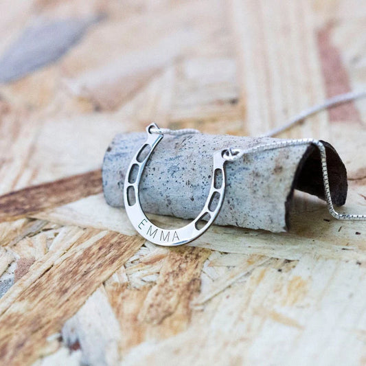 Personalized Horseshoe Necklace with Name Engraving