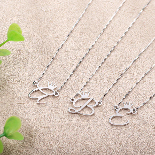 Customized Initial Necklace With Crown