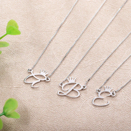 Customized Initial Necklace With Crown