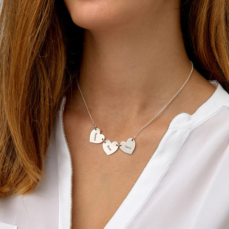 Personalized Necklace with 3 Hearts and Name Engraving