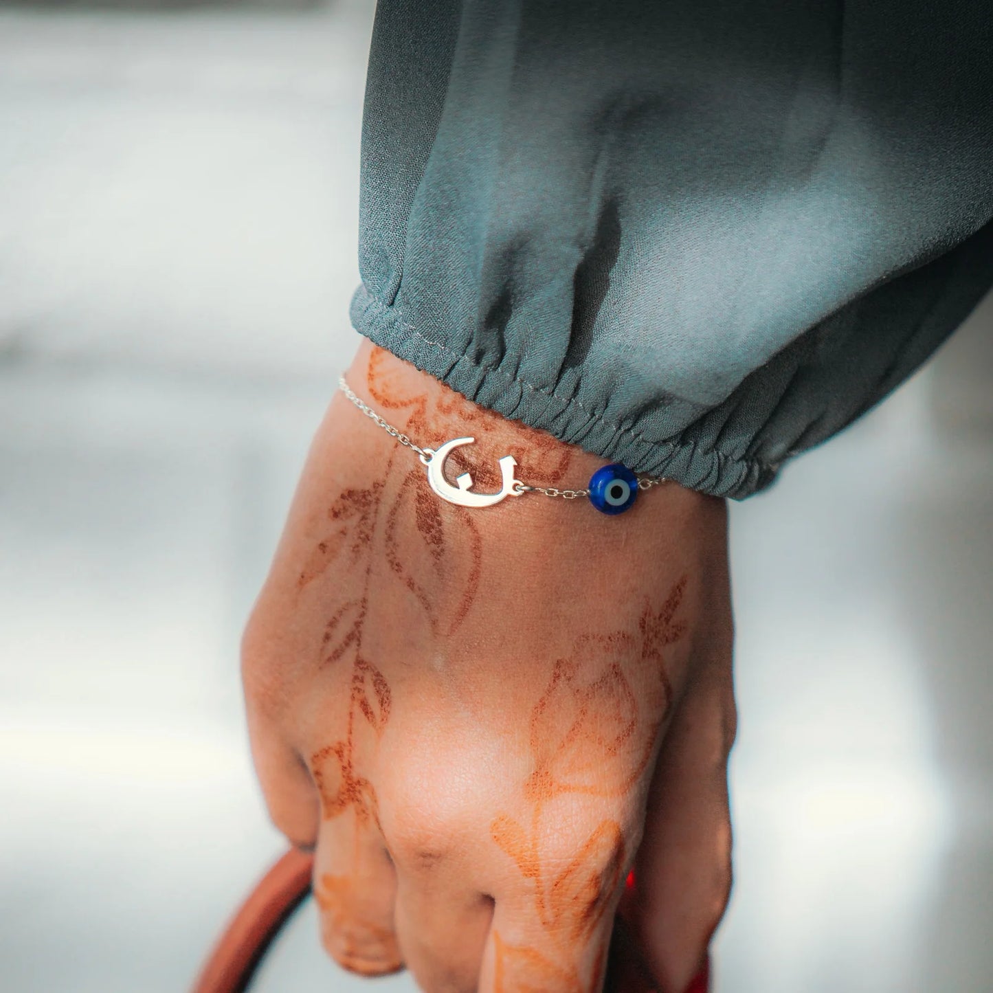 Initial Bracelet with Blue Eye