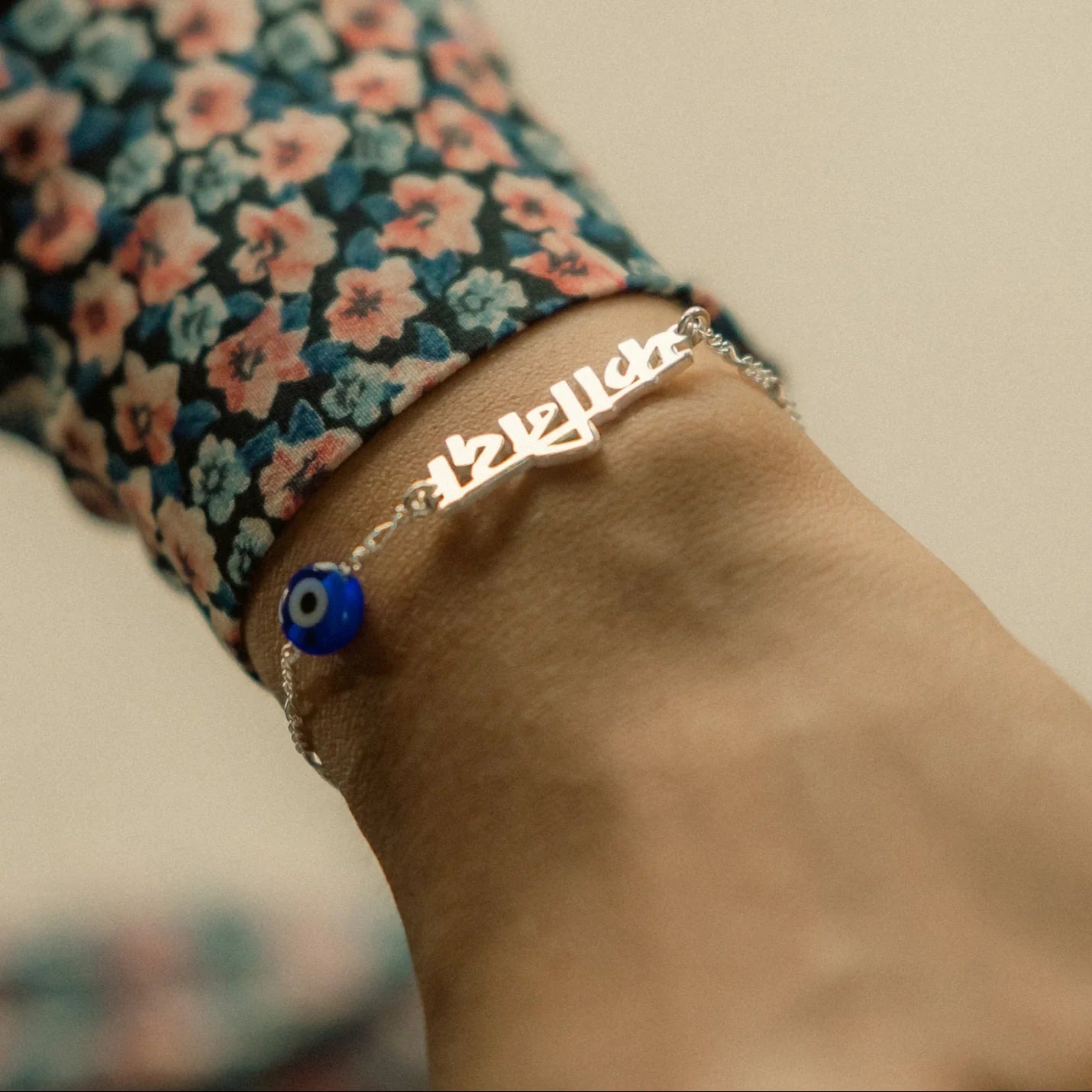 Hindi Name Bracelet with Blue Eye