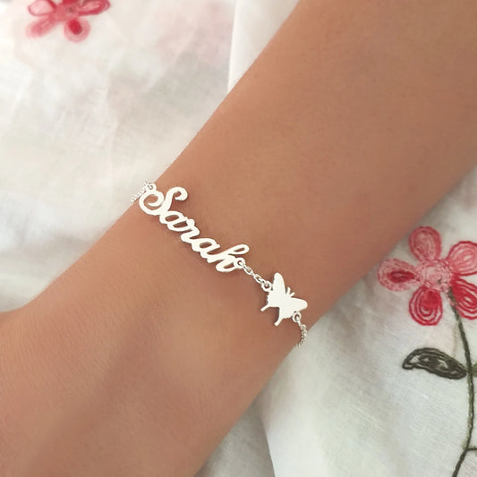 Name Bracelet with Butterfly Charm