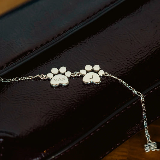 Bracelet with 2 Paw Shaped Charms with Names