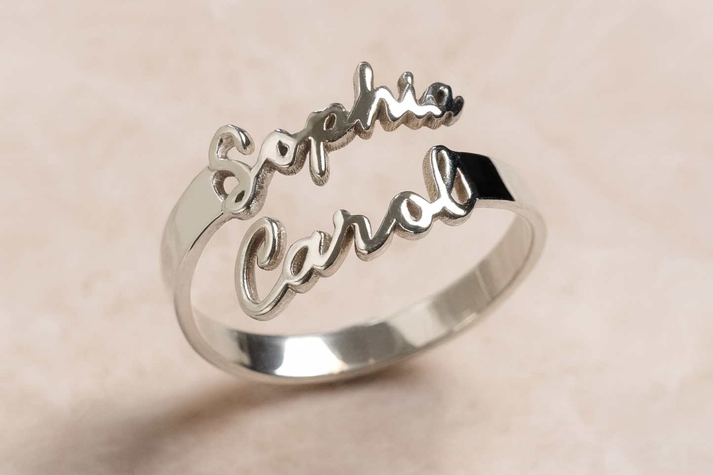Silver Double Name Ring, Two Name Ring, Personalized Ring